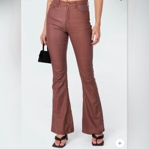 Edikted Women's Luna Faux Leather Flare Jeans Metallic Brown Sz S Going Out Pant